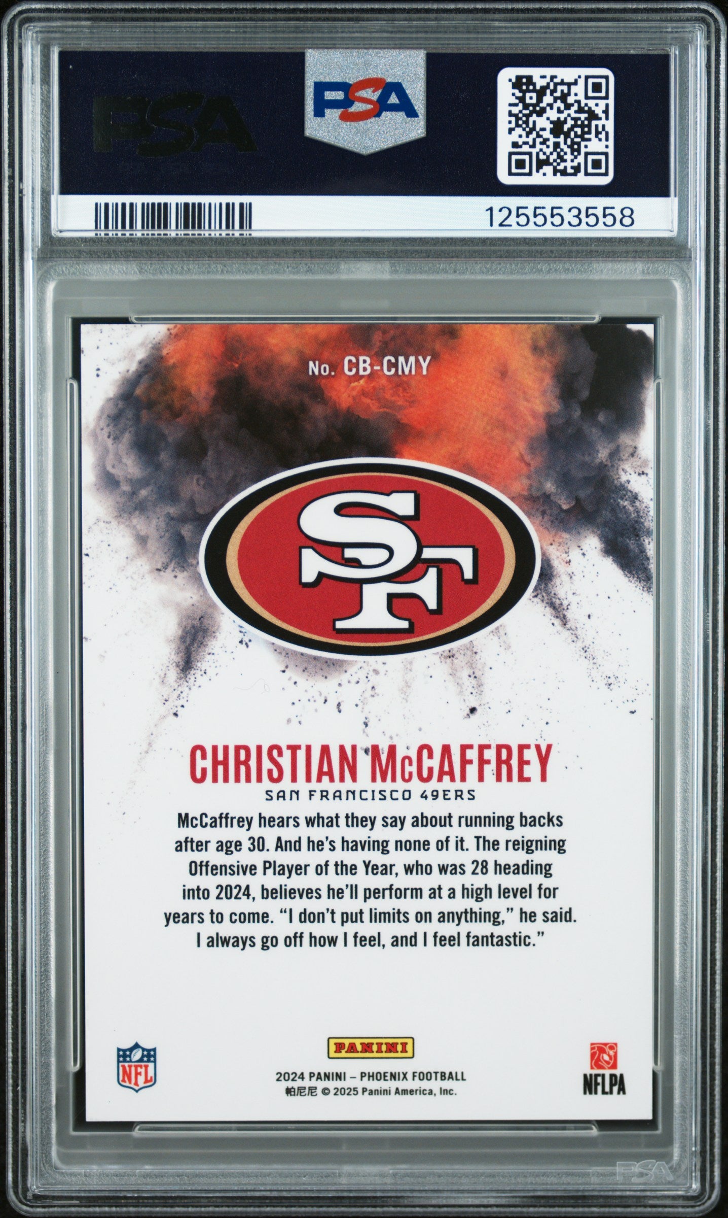 2024 Panini Phoenix #CB-CMY Christian McCaffrey Color Blast PSA 9