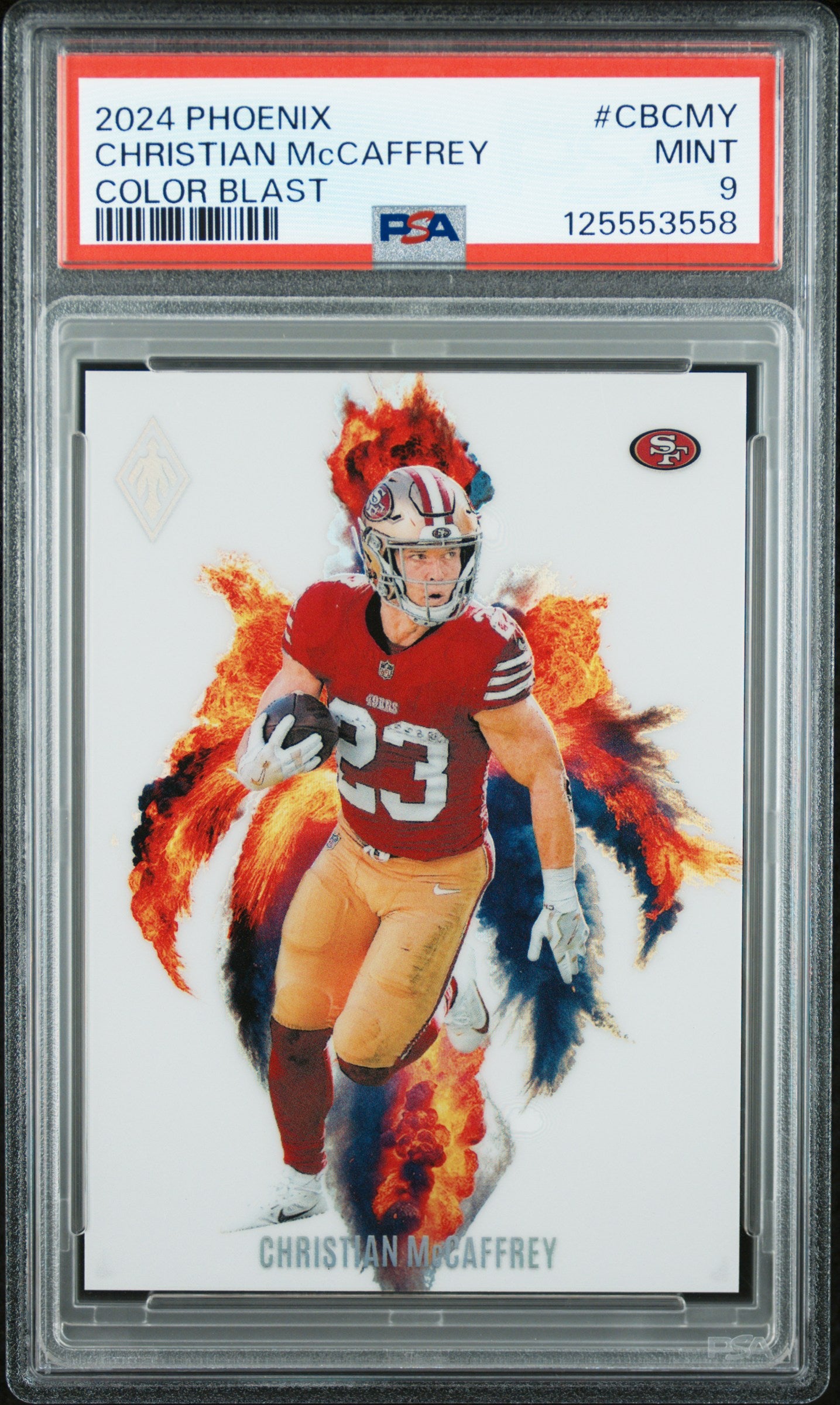 2024 Panini Phoenix #CB-CMY Christian McCaffrey Color Blast PSA 9
