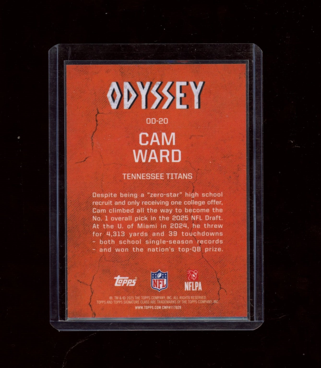 2025 Topps Signature Class #OD-20 Cam Ward Odyssey