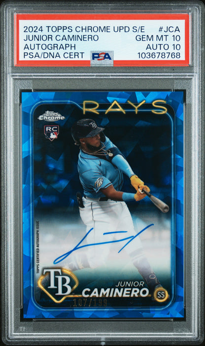 2024 Topps Chrome Sapphire Update Auto #JCA Junior Caminero PSA 10/10