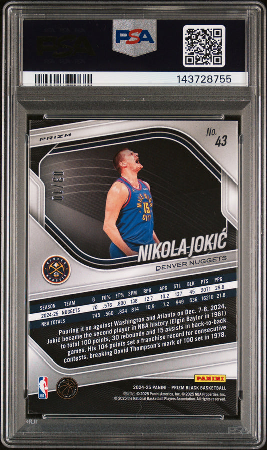 2024 Panini Prizm Black #43 Nikola Jokic Gold Prizm PSA 10