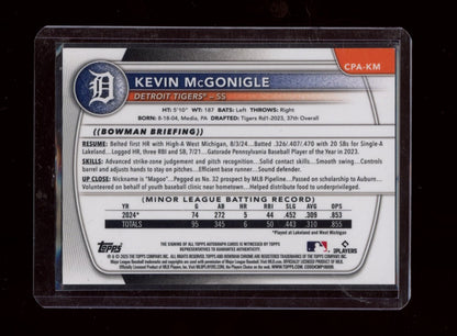 2025 Bowman #CPA-KM Kevin McGonigle Auto Green Lava Refractor #/99