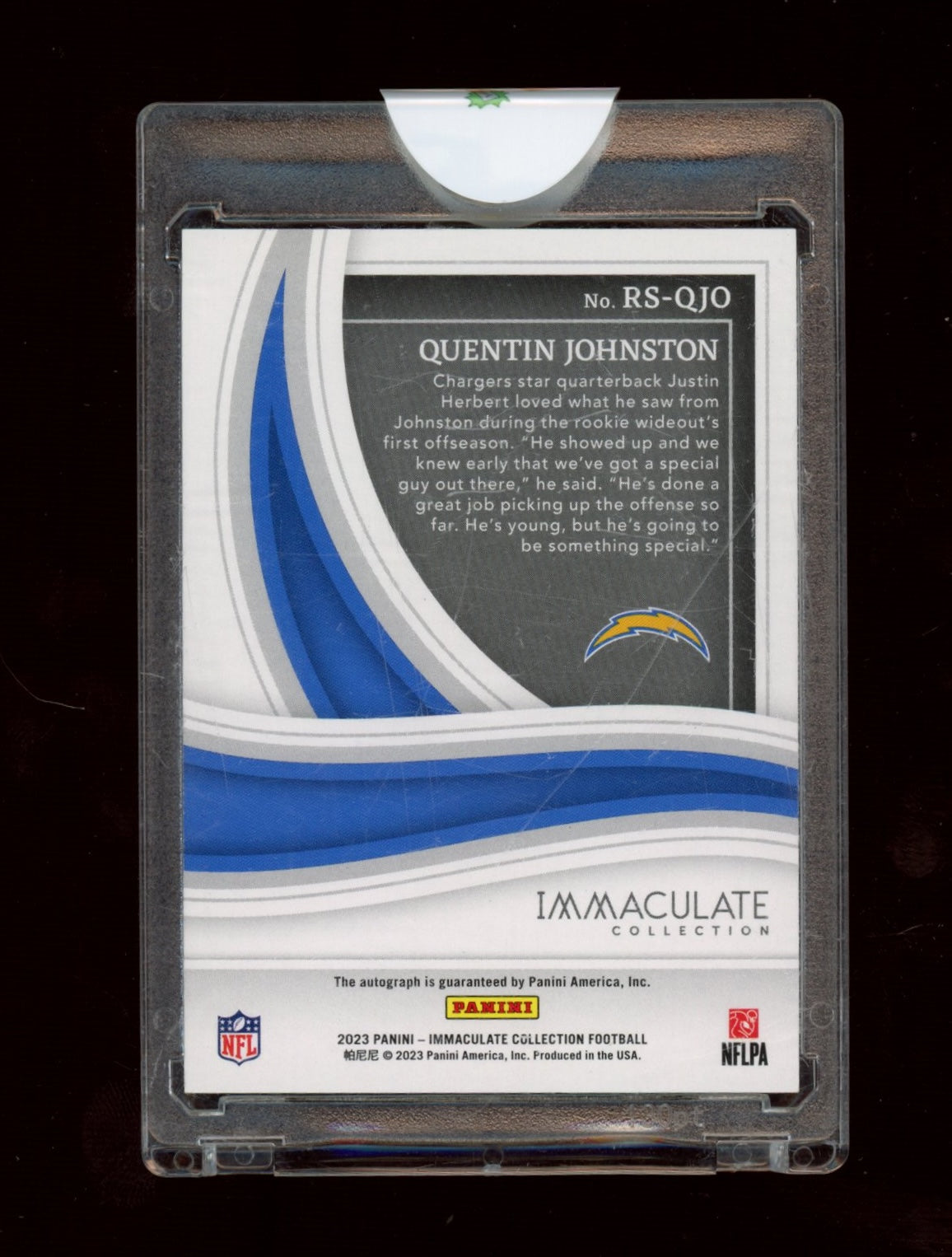 2023 Panini Immaculate #RS-QJO Quentin Johnston Rookie Shadowbox Sig #/49