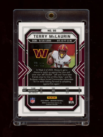 2022 Panini Obsidian #98 Terry McLaurin Electric Etch Gold Flood #/10
