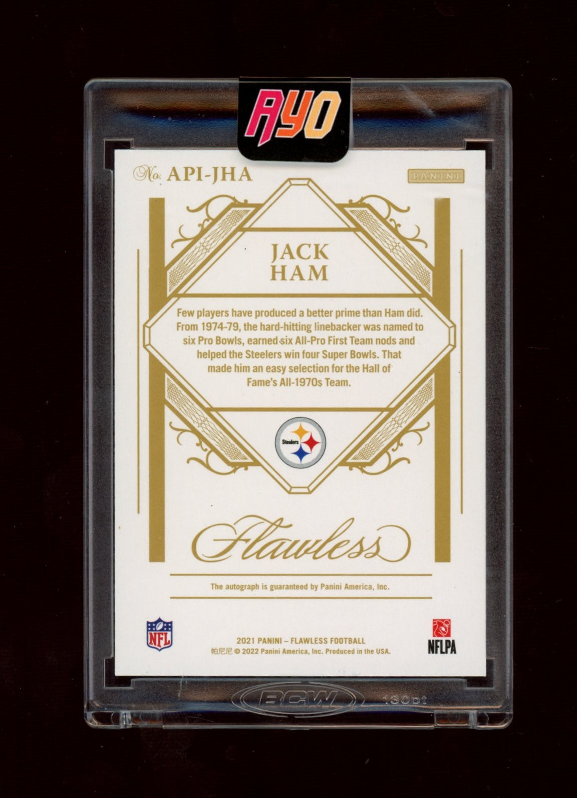2022 Panini Flawless #API-JHA Jack Ham 2021 All-Pro Ink #/25