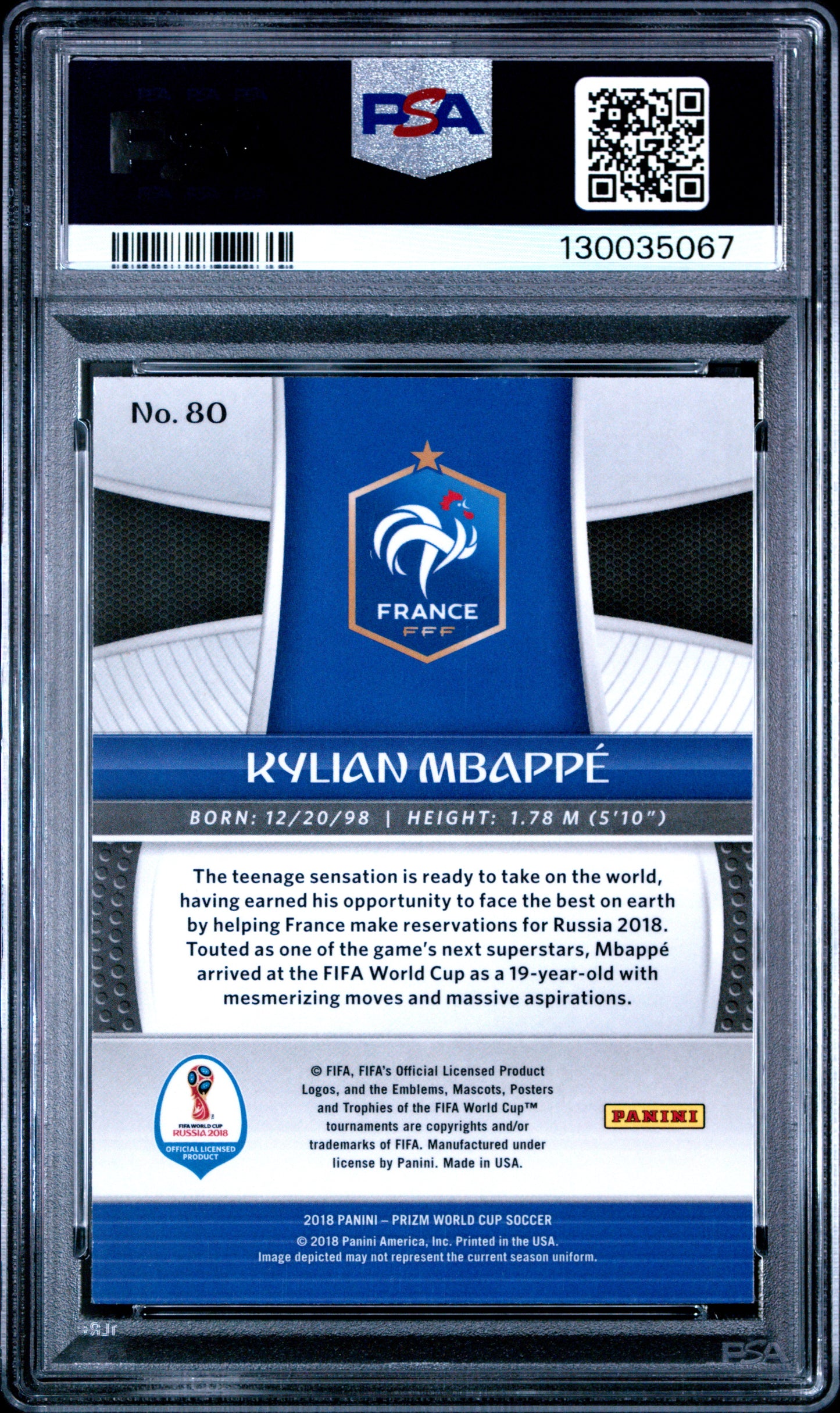 2018 Panini Prizm World Cup #80 Kylian Mbappe PSA 9