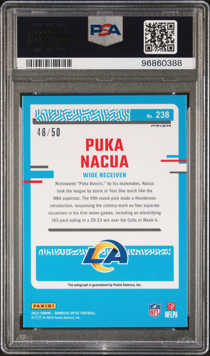 2023 Panini Donruss Optic #238 Puka Nacua Autograph-Pink Velocity PSA 10