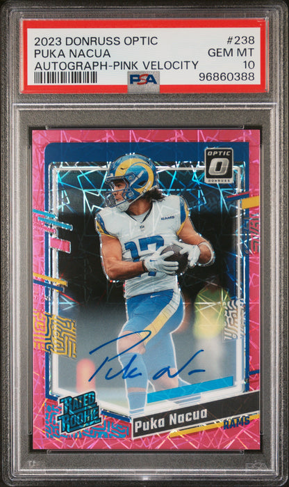 2023 Panini Donruss Optic #238 Puka Nacua Autograph-Pink Velocity PSA 10