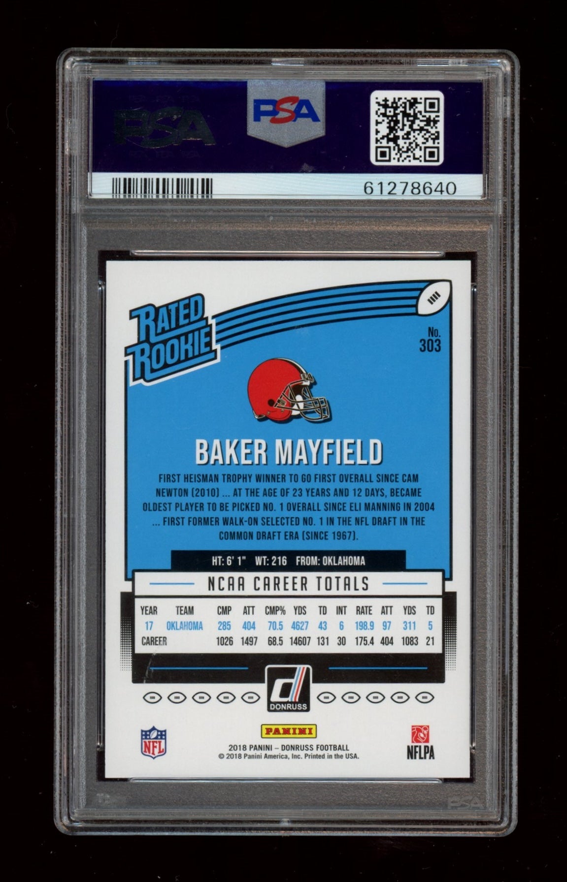 2018 Panini Donruss #303 Baker Mayfield PSA 10