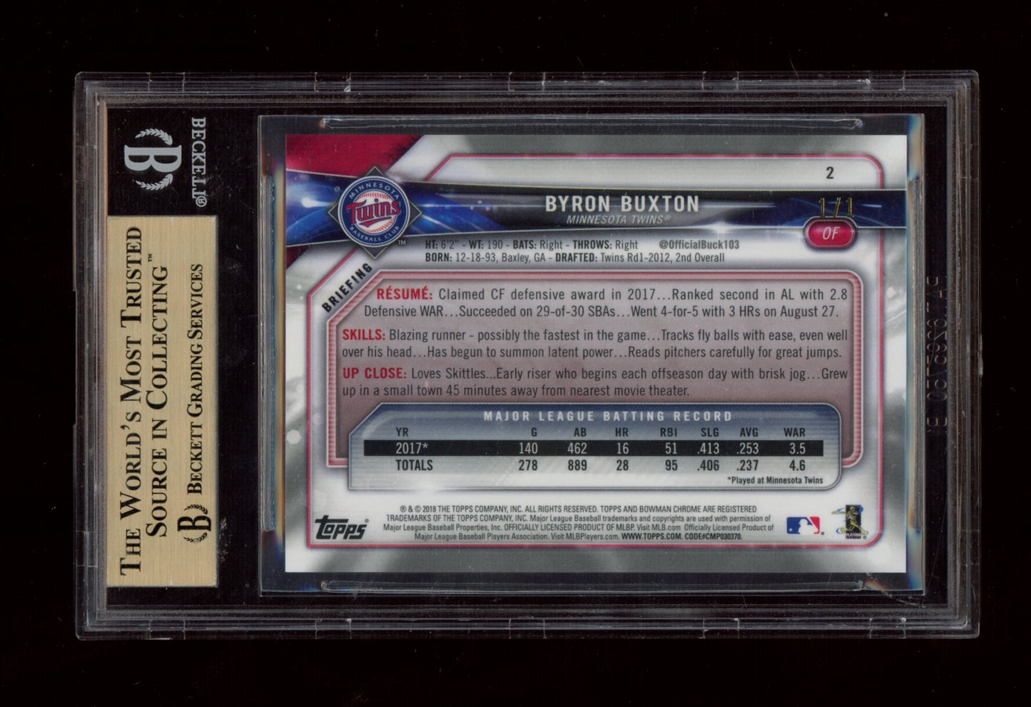 2018 Bowman Chrome Superfractors #2 Byron Buxton BGS 9.5