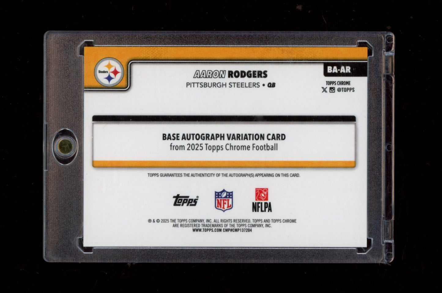 2025 Topps Chrome #BA-AR Aaron Rodgers Chrome Autographs Purple Refractor #/75