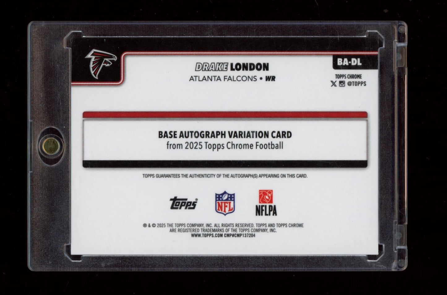 2025 Topps Chrome #BA-DL Drake London Auto Yellow Lava Refractor #/275