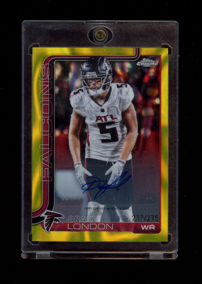 2025 Topps Chrome #BA-DL Drake London Auto Yellow Lava Refractor #/275