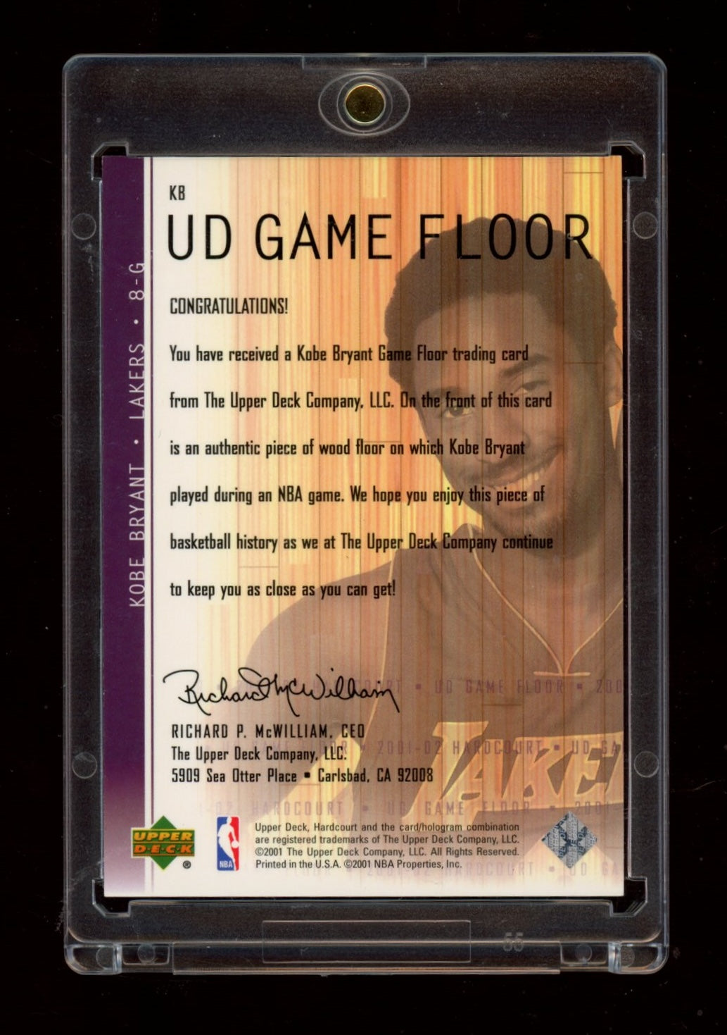 2001-02 Upper Deck Hardcourt #KB Kobe Bryant UD Game Floor