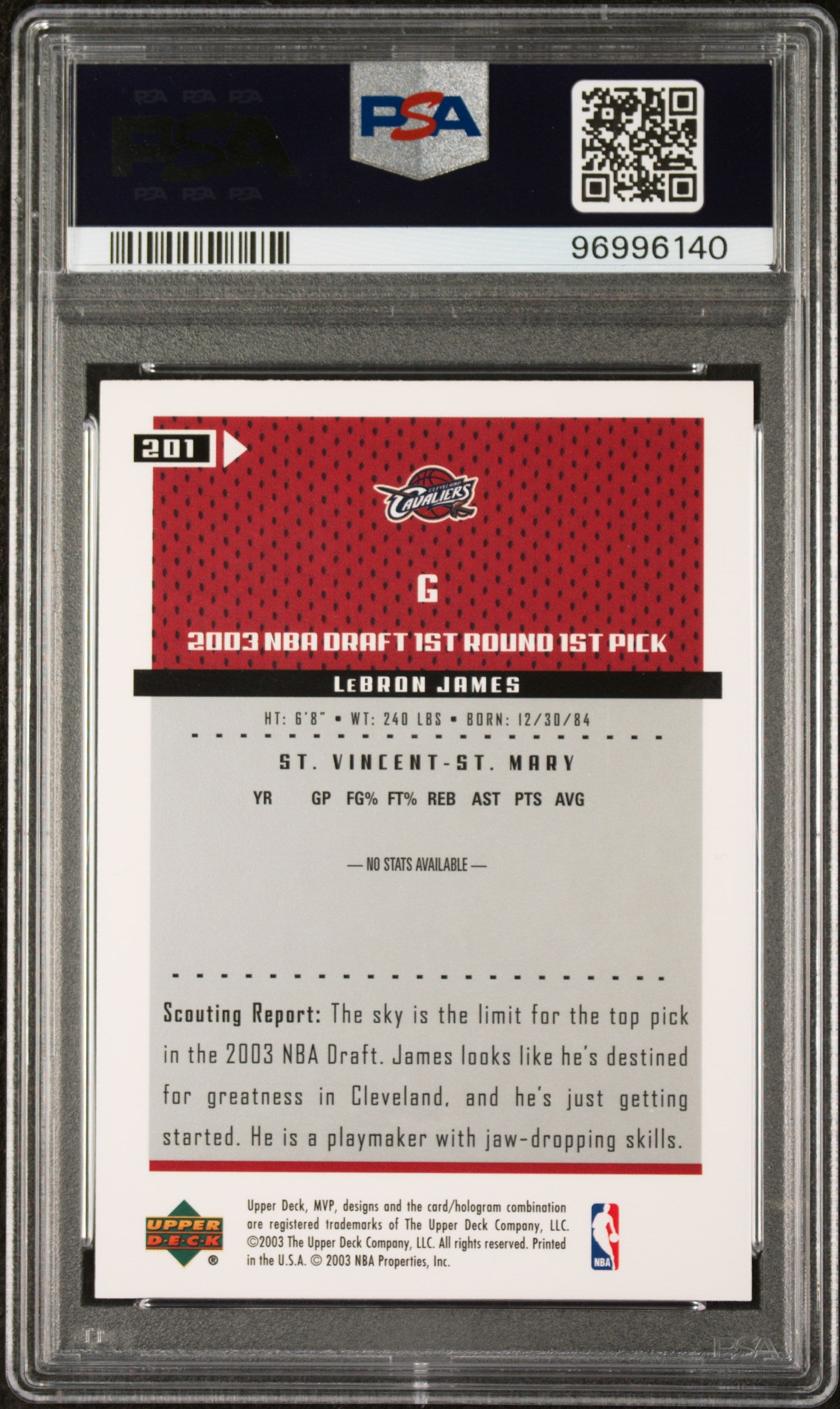 2003 Upper Deck Mvp #201 Lebron James PSA 9