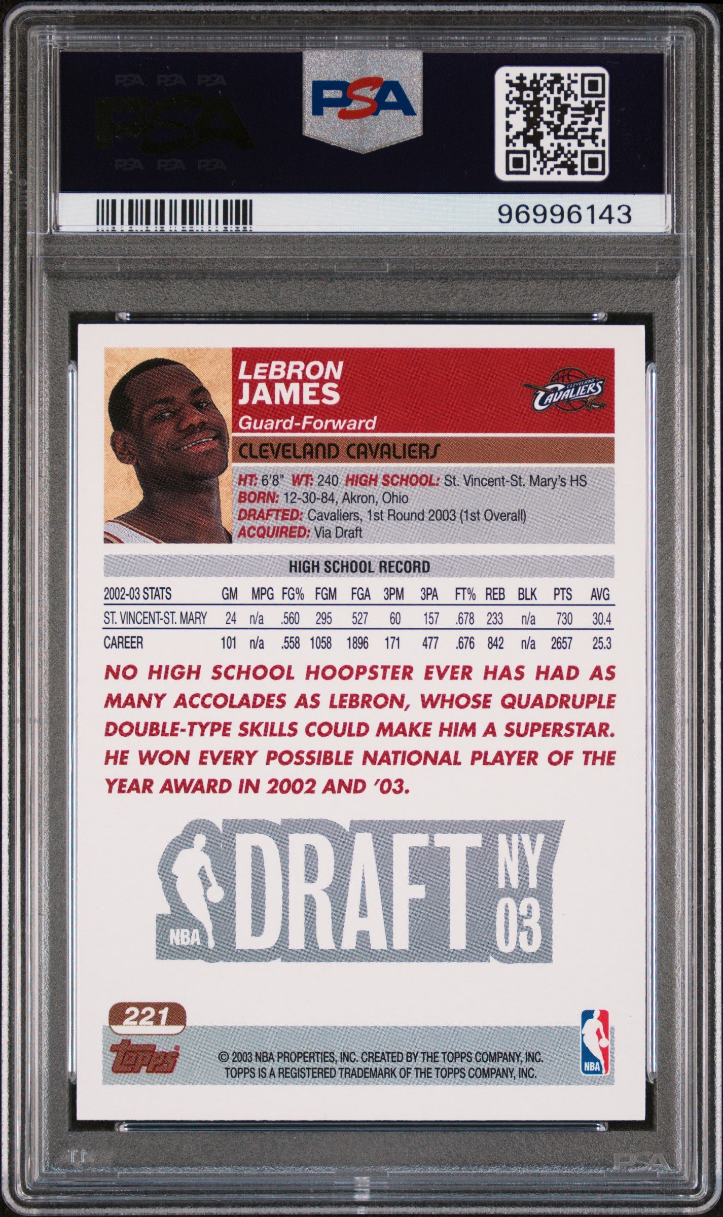 2003 Topps #221 Lebron James PSA 7