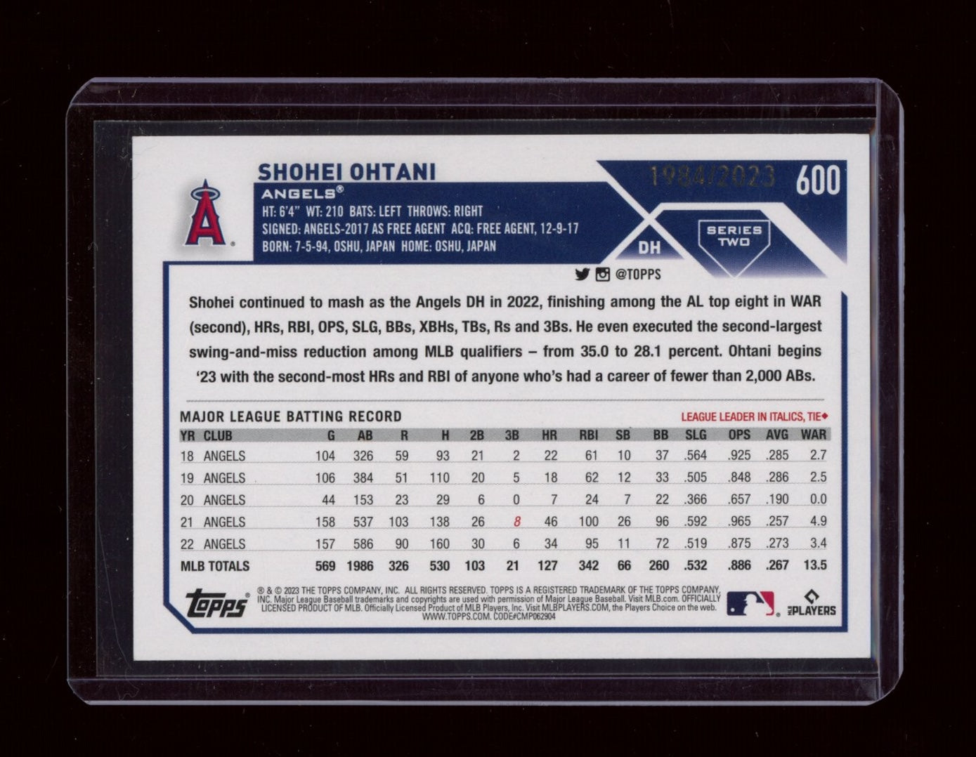 2023 Topps #600 Shohei Ohtani Gold #/2023