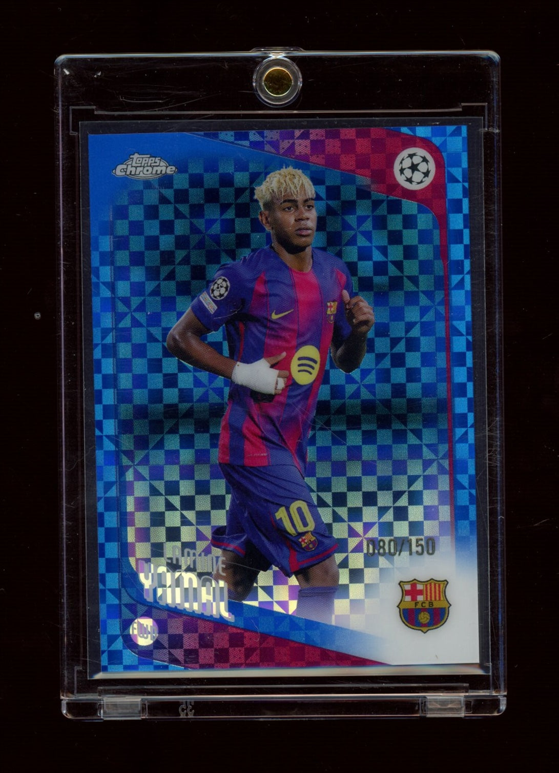 2025-26 Topps Chrome UEFA Club #10 Lamine Yamal Blue X-Fractor #/150