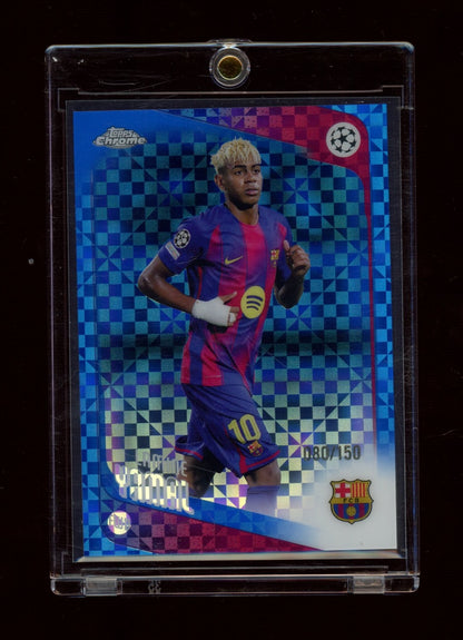 2025-26 Topps Chrome UEFA Club #10 Lamine Yamal Blue X-Fractor #/150