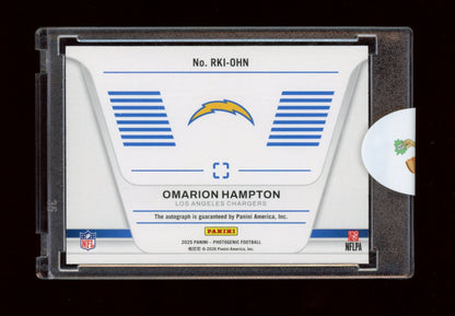 2025 Panini Photogenic #RKI-OHN Omarion Hampton Rookie Intro Sig Blue #/49