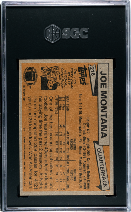 1981 Topps #216 Joe Montana SGC 3