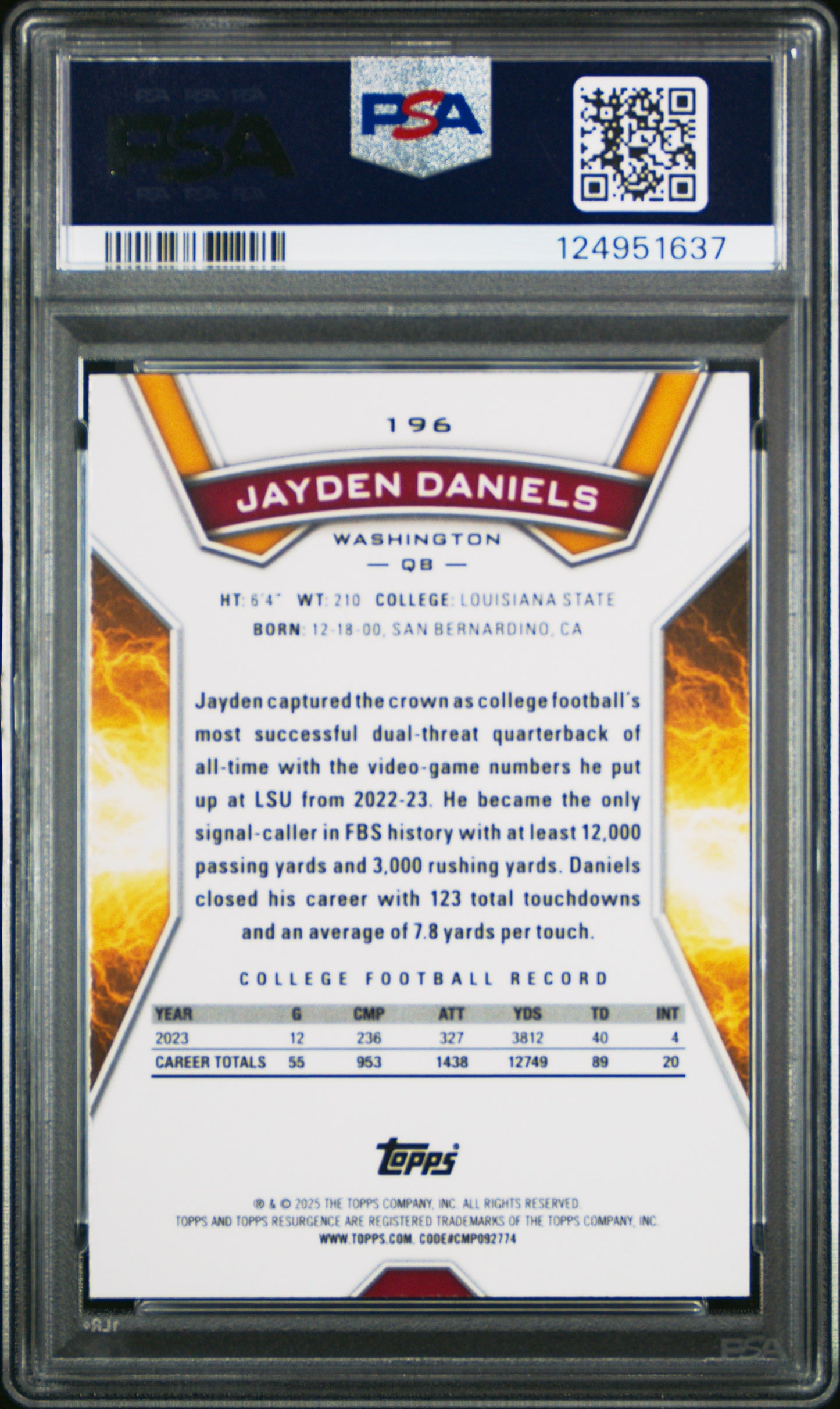 2024 Topps Resurgence #196 Jayden Daniels Blue & Orange Spark PSA 10