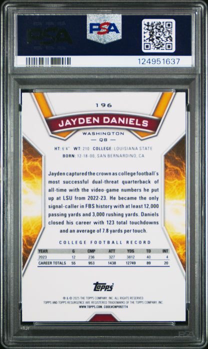 2024 Topps Resurgence #196 Jayden Daniels Blue & Orange Spark PSA 10