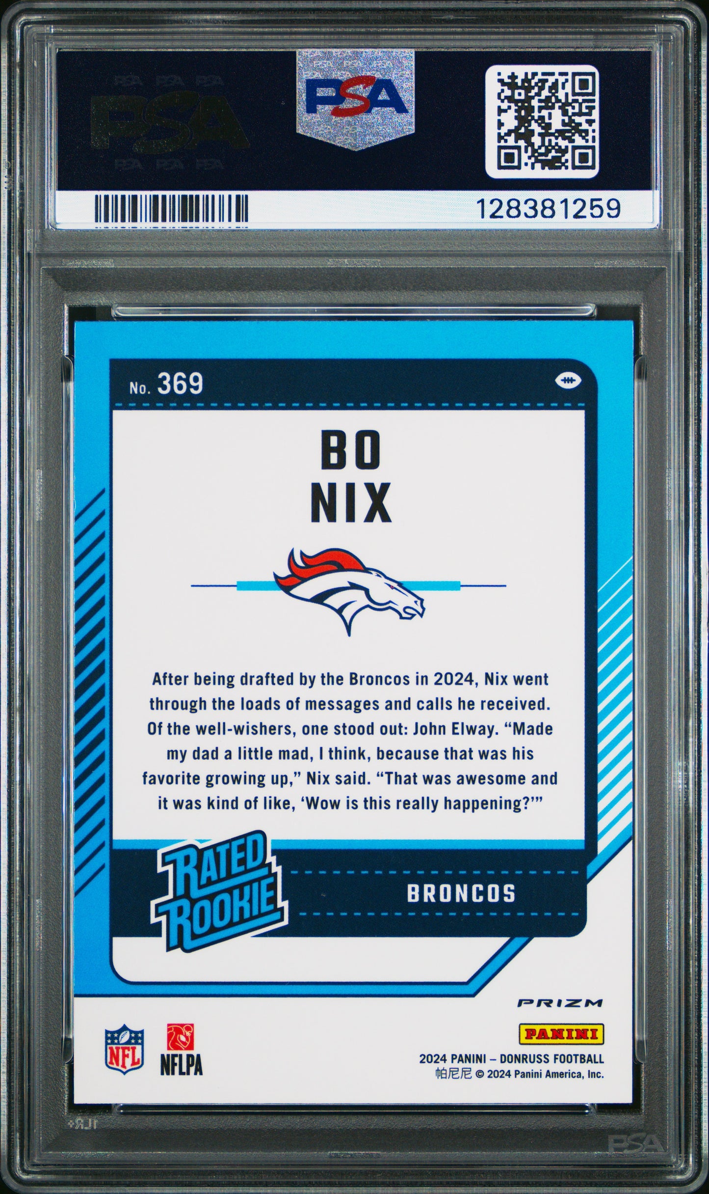 2024 Panini Donruss #369 Bo Nix Optic Preview-Pink PSA 10