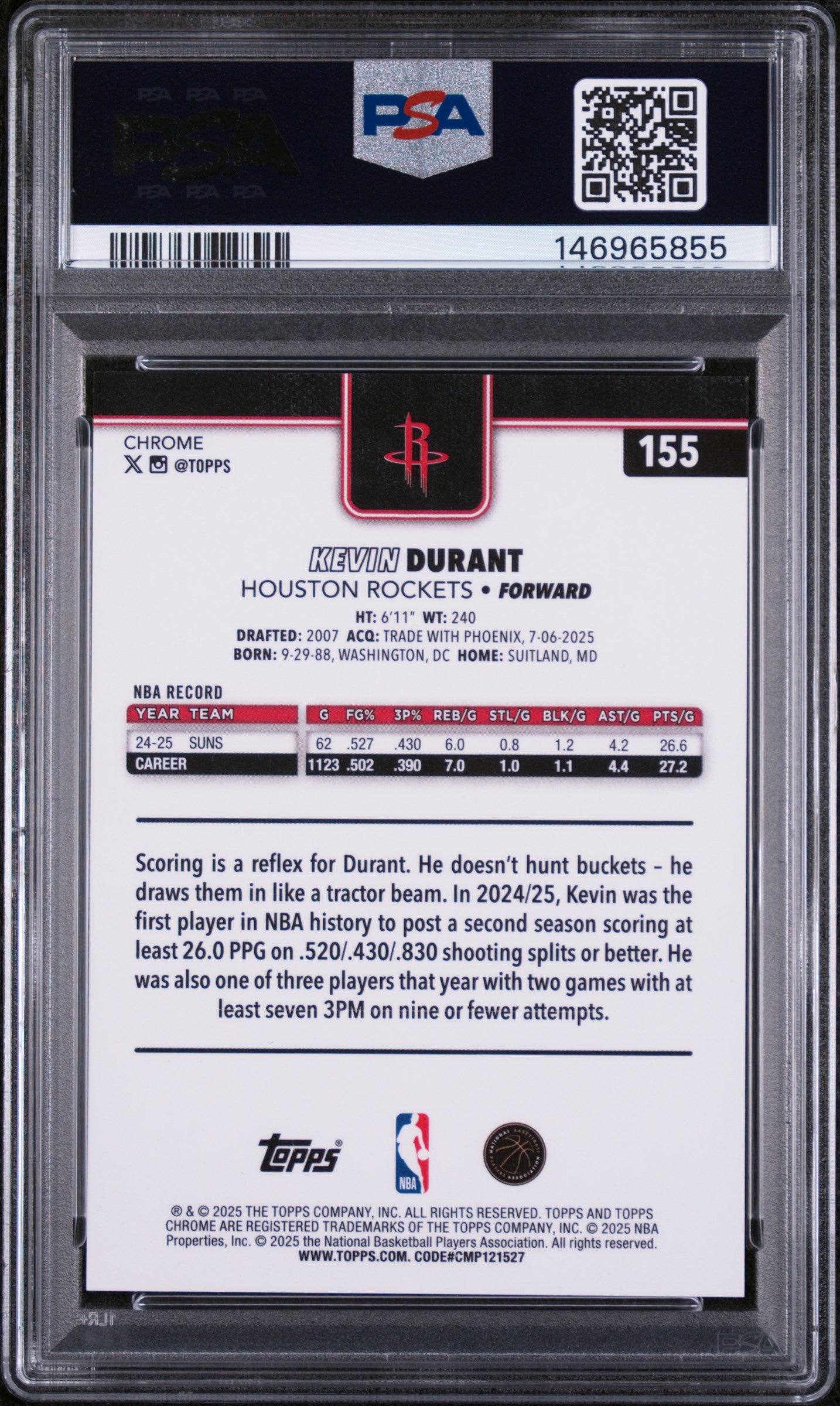2025 Topps Chrome #155 Kevin Durant Gold Refractor PSA 10 Pop 1