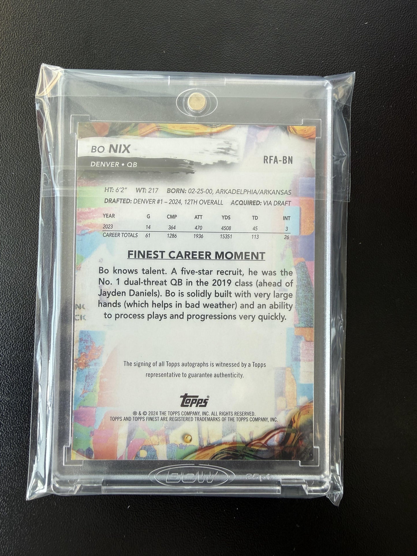 2024 Finest #RFA-BN Bo Nix Rookie Finest Autographs Red Refractor #/5