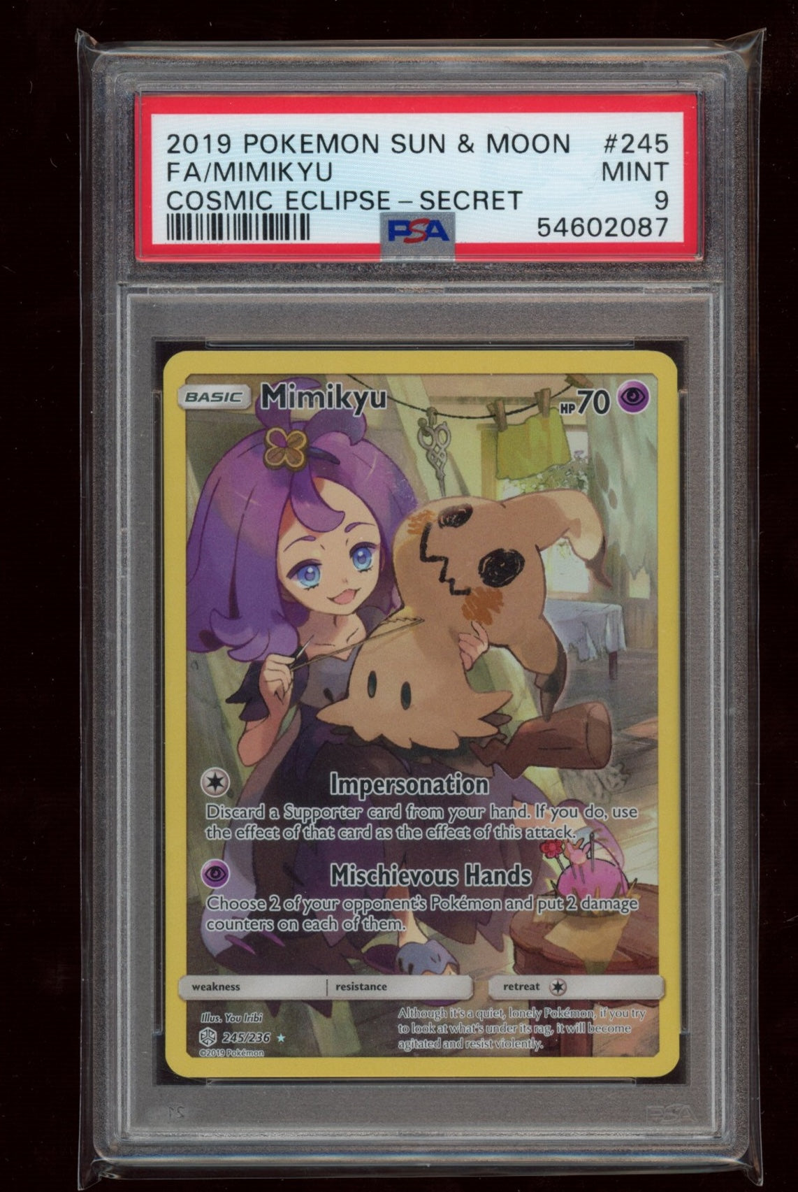 2019 Pokemon Sun & Moon Cosmic Eclipse #245 Fa/Mimikyu Secret PSA 9
