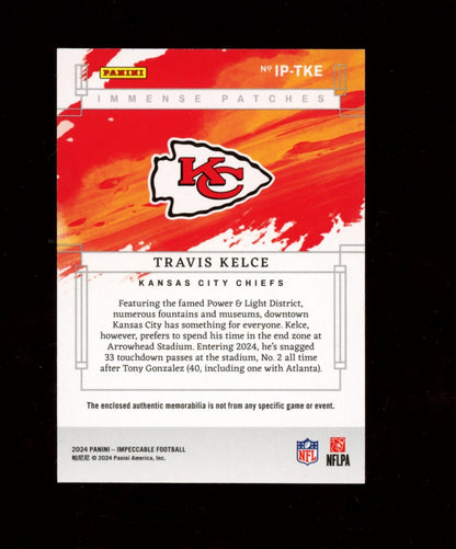 2024 Panini Impeccable #IP-TKE Travis Kelce Immense Patches Silver #/25