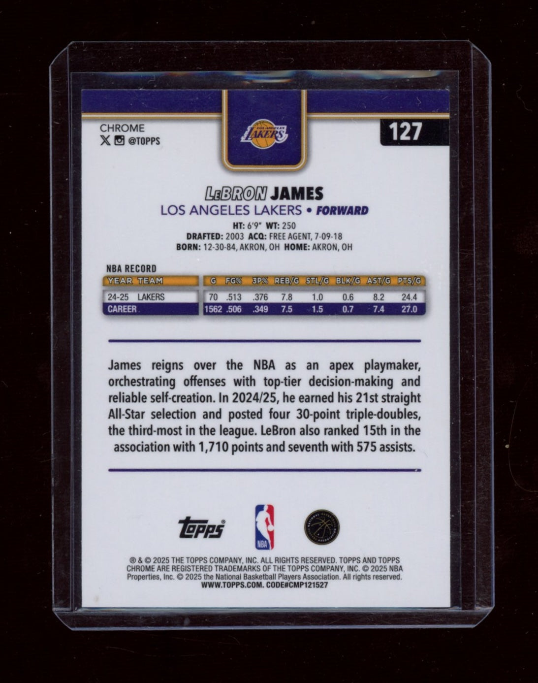 2025-26 Topps Chrome #127 LeBron James Aqua Refractor #/199