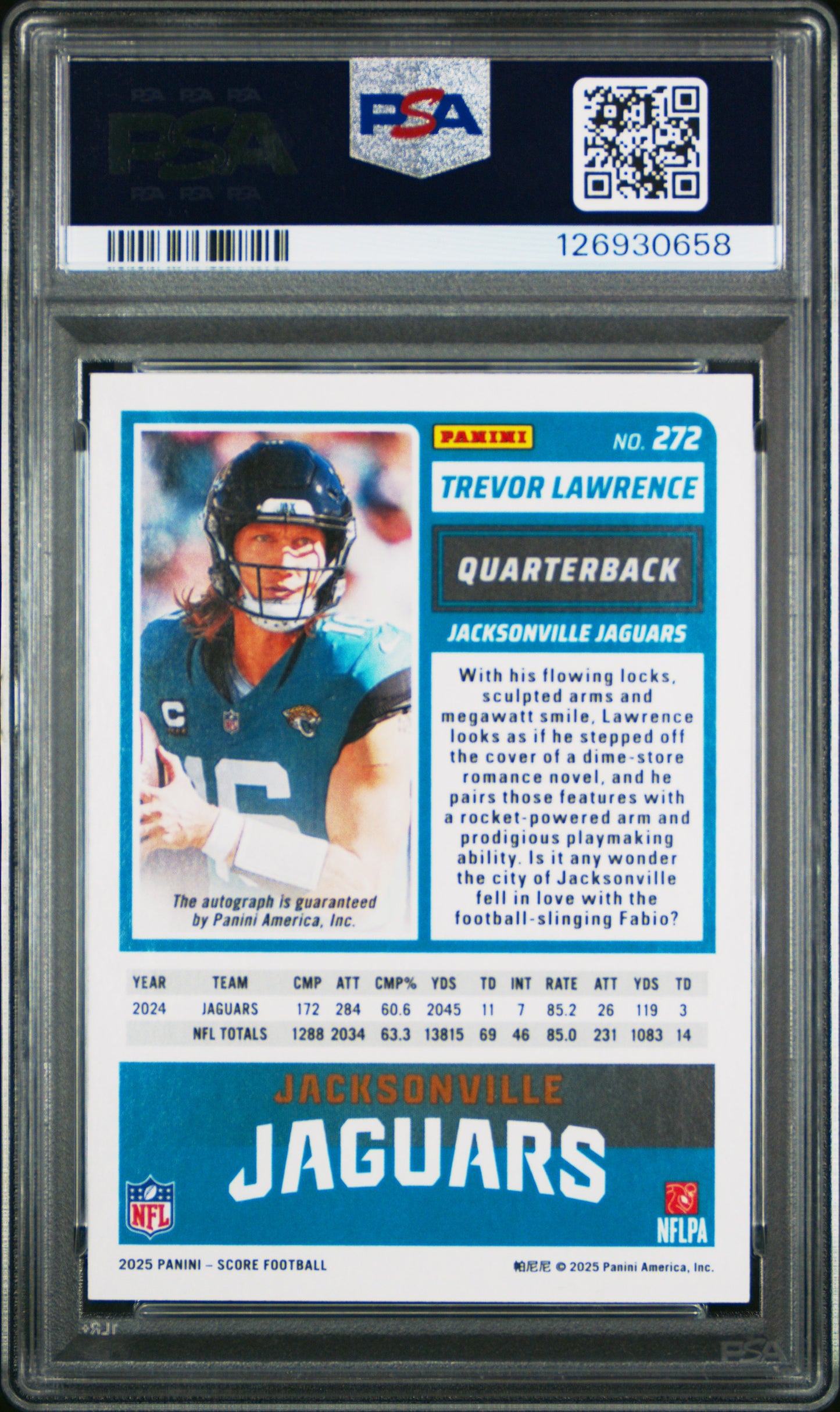 2025 Panini Score #272 Trevor Lawrence Signature PSA 10