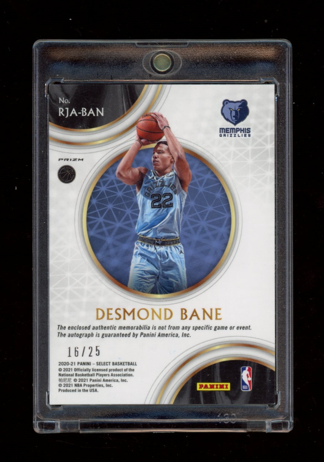 2020-21 Panini Select #RJA-BAN Desmond Bane RPA Tie-Dye #/25