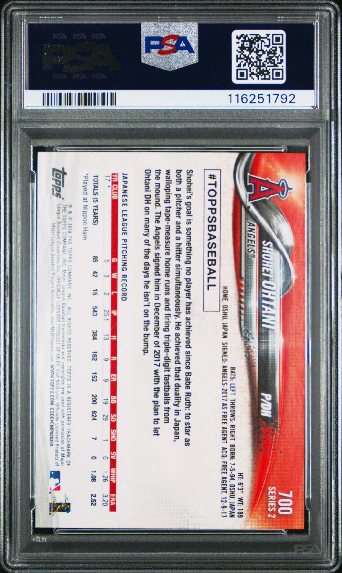 2018 Topps #700 Shohei Ohtani Pitching PSA 8