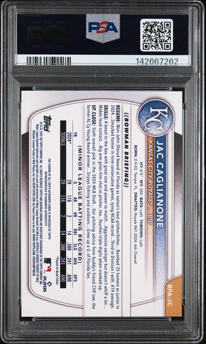 2025 Bowman #BPAJC Jac Caglianone Auto Blue /150 PSA 8