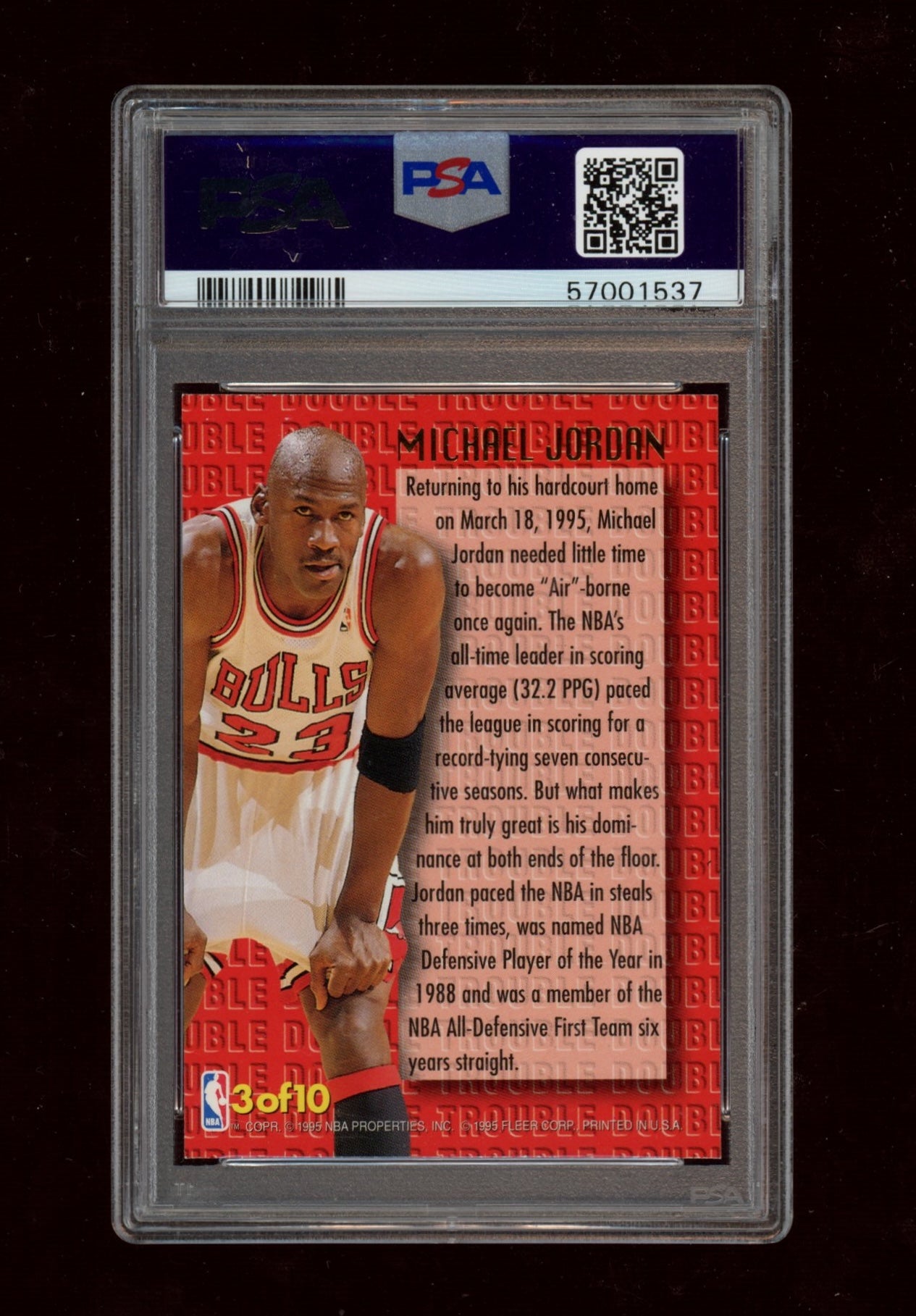 1995 Ultra Double Trouble #3 Michael Jordan Double Trouble-Gold Med. PSA 7