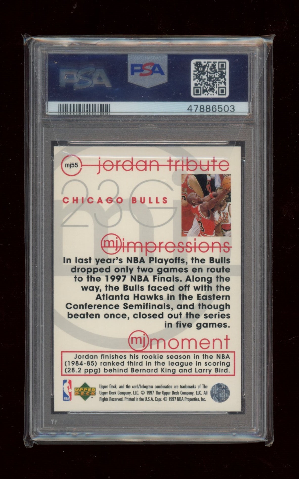 1996 Upper Deck Jordan Tribute #MJ55 Michael Jordan Mj Impressions PSA 10