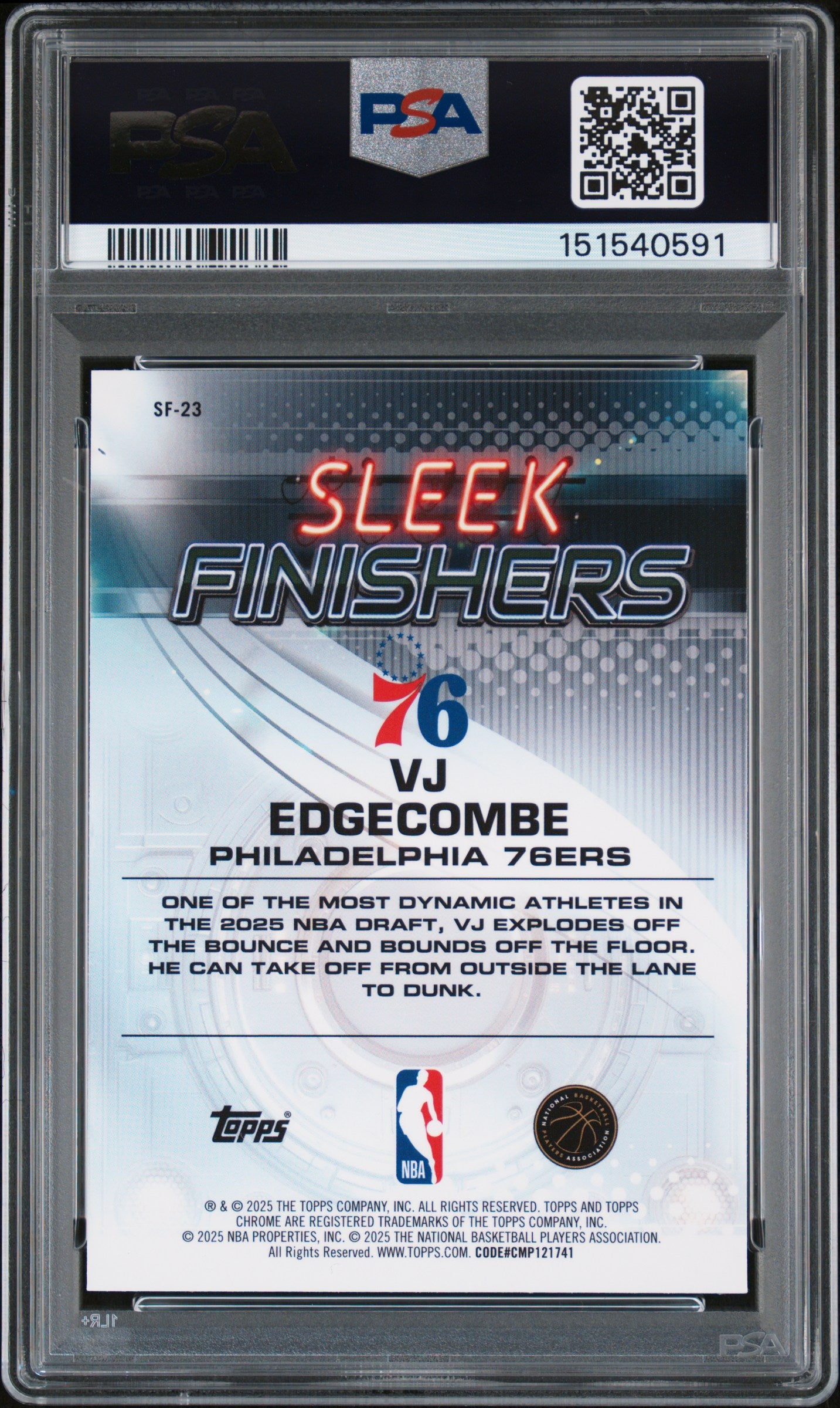 2025 Topps Chrome #SF-23 Vj Edgecombe Sleek Finishers-Blue Ref PSA 10