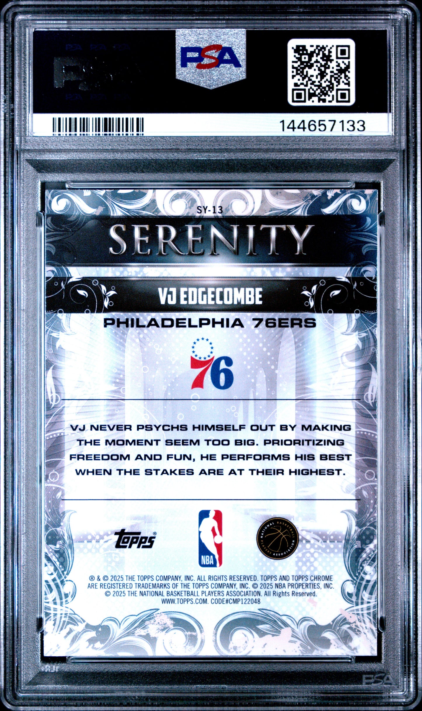2025 Topps Chrome Serenity #SY-13 Vj Edgecombe Serenity-Aqua Refractor PSA 10