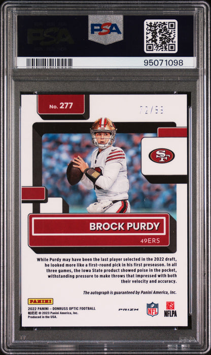 2022 Panini Donruss Optic #277 Brock Purdy Autograph-Blue PSA 10