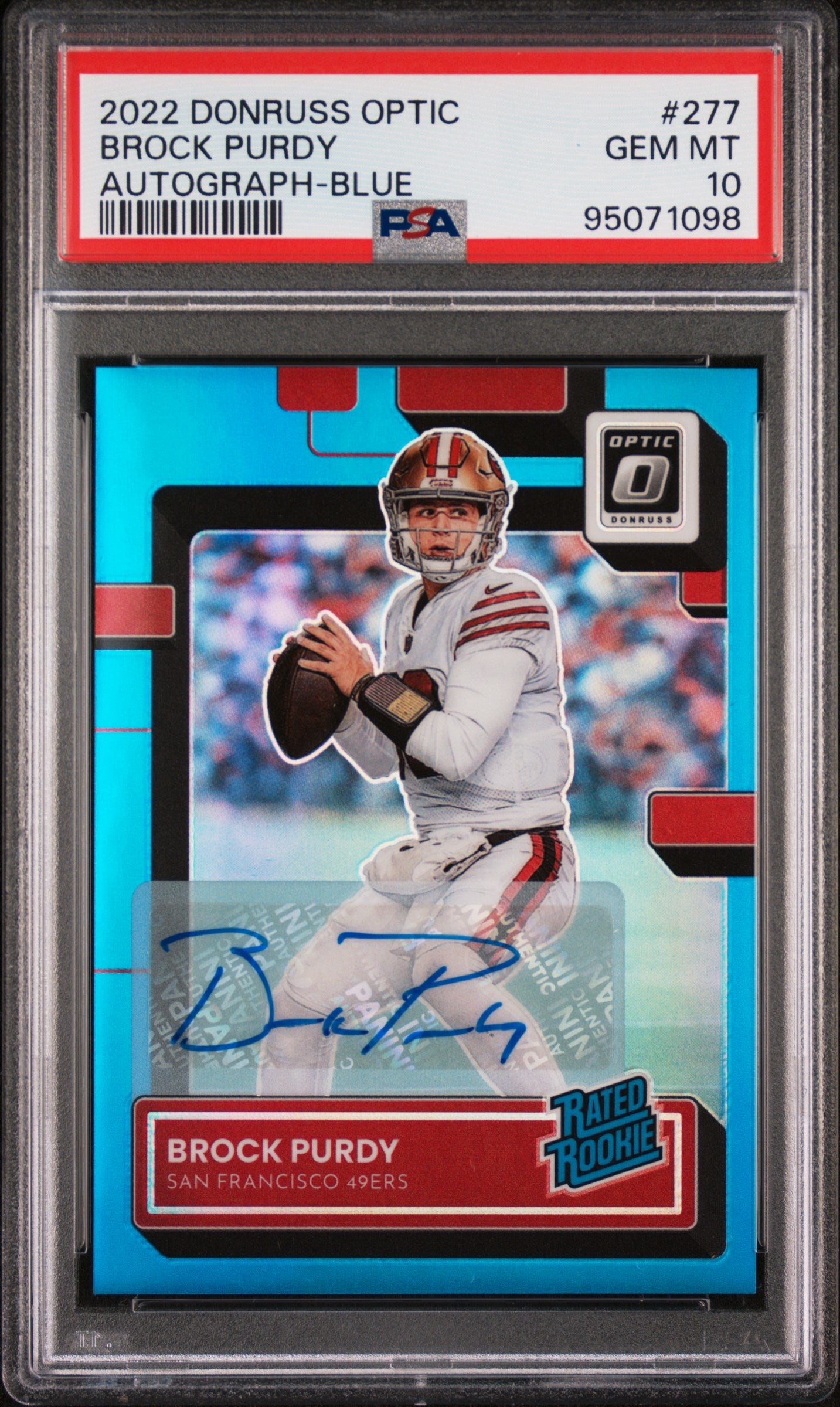 2022 Panini Donruss Optic #277 Brock Purdy Autograph-Blue PSA 10