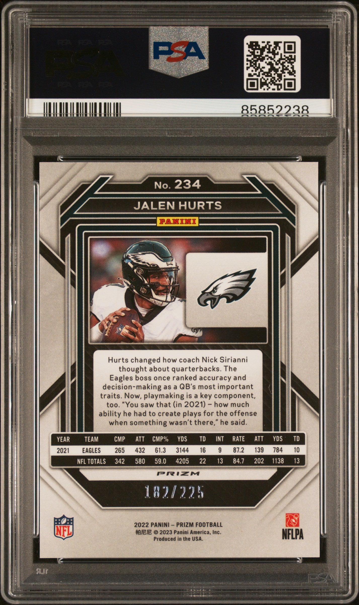 2022 Panini Prizm #234 Jalen Hurts Purple Ice PSA 10