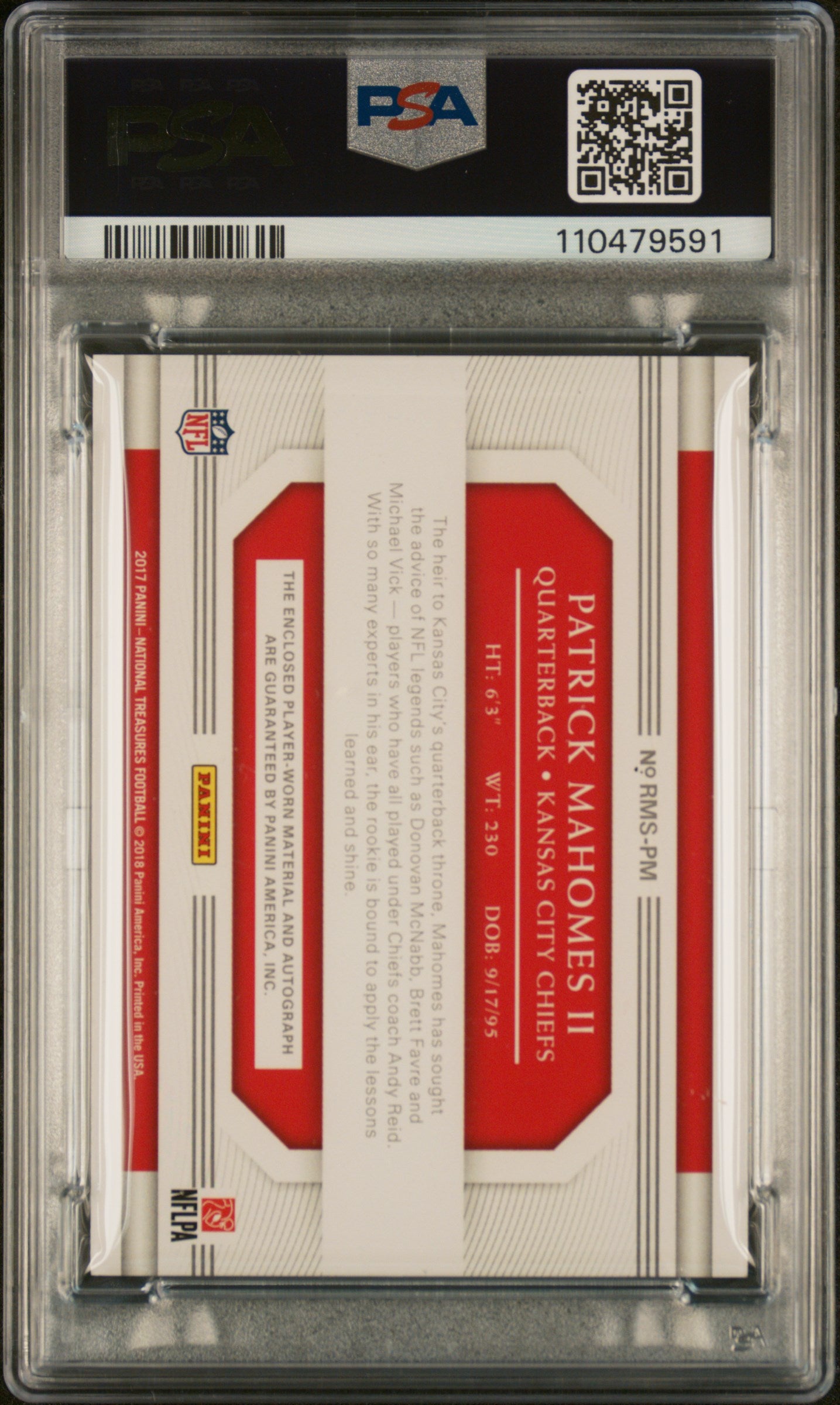2017 Panini NT #PM Patrick Mahomes Ii RPA /99 PSA Auth Auto 10