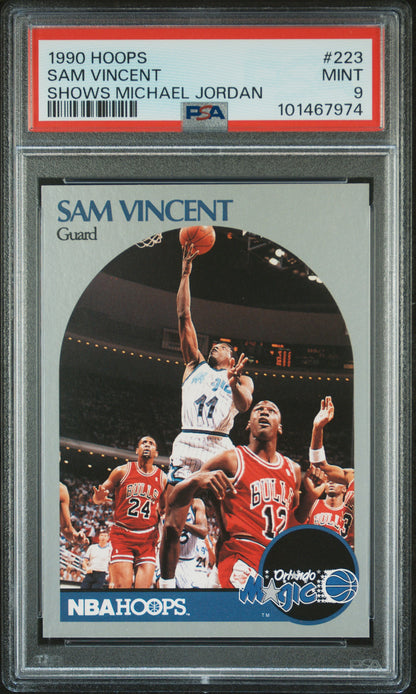 1990 Hoops #223 Sam Vincent Shows Michael Jordan PSA 9