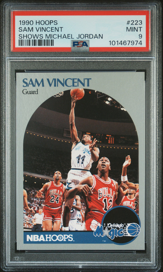 1990 Hoops #223 Sam Vincent Shows Michael Jordan PSA 9