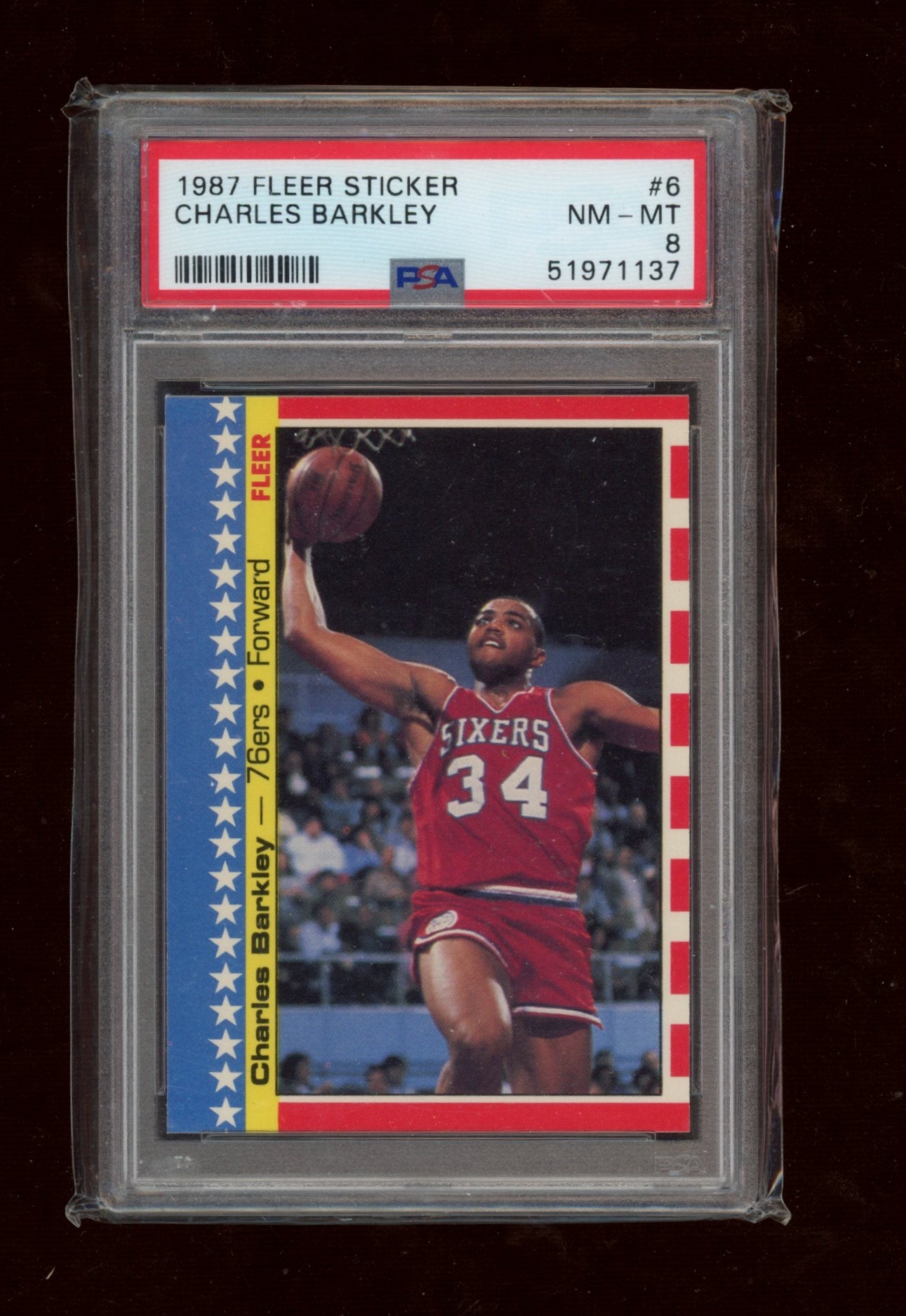 1987 Fleer Sticker #6 Charles Barkley PSA 8