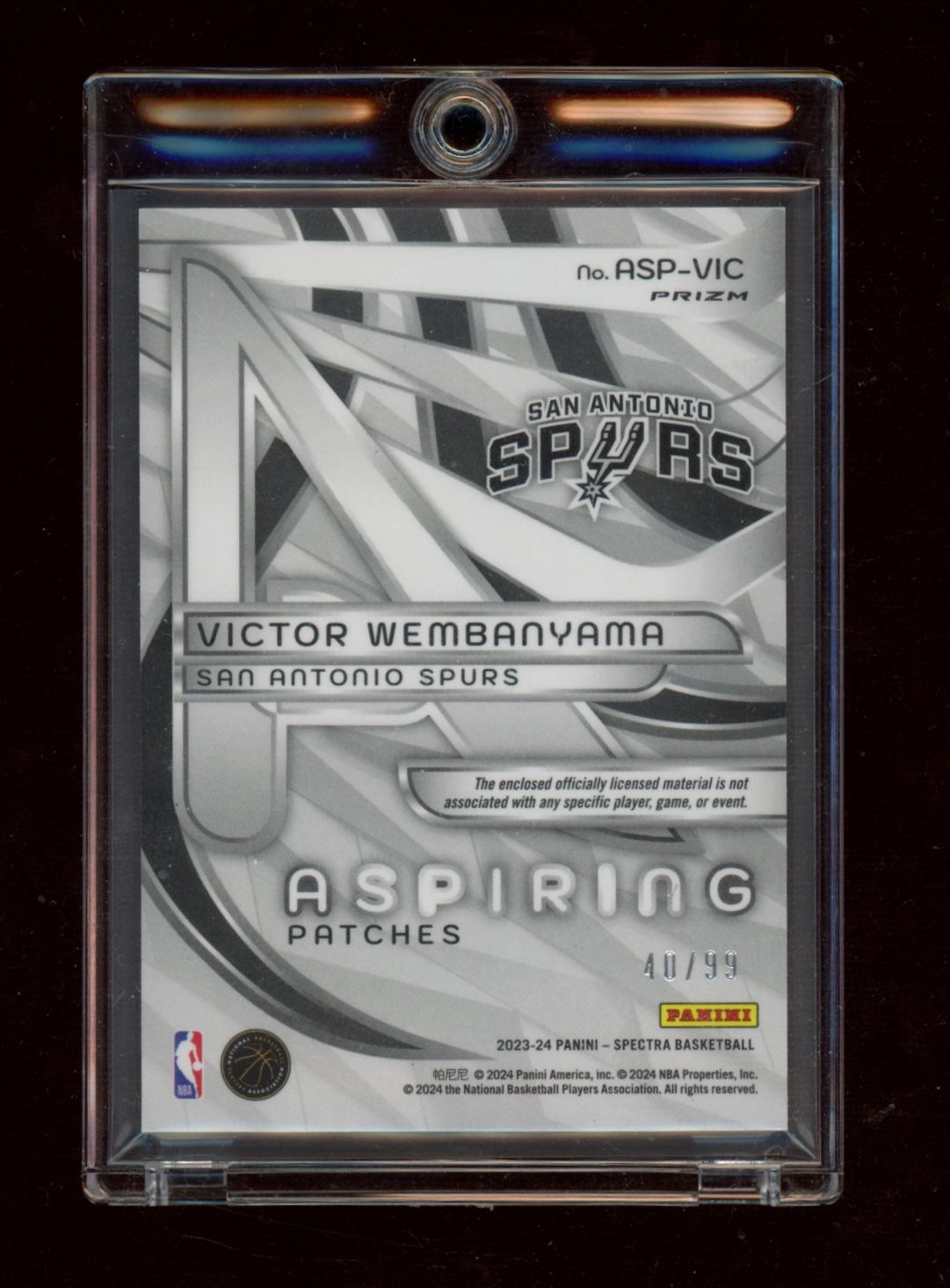 2023-24 Panini Spectra #ASP-VIC Victor Wembanyama Patches Celestial #/99