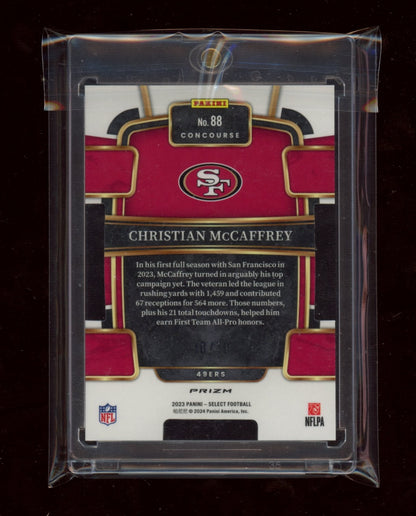 2023 Panini Select #88 Christian McCaffrey Gold Prizms Die Cuts #/10